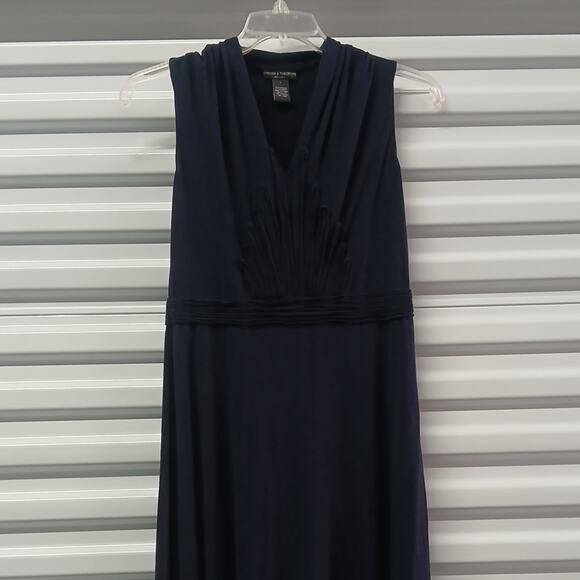 Chelsea & Theodore V-Neck Dress Womens Large Dark Blue Sleeveless A-Line Stretch - Picture 3 of 6